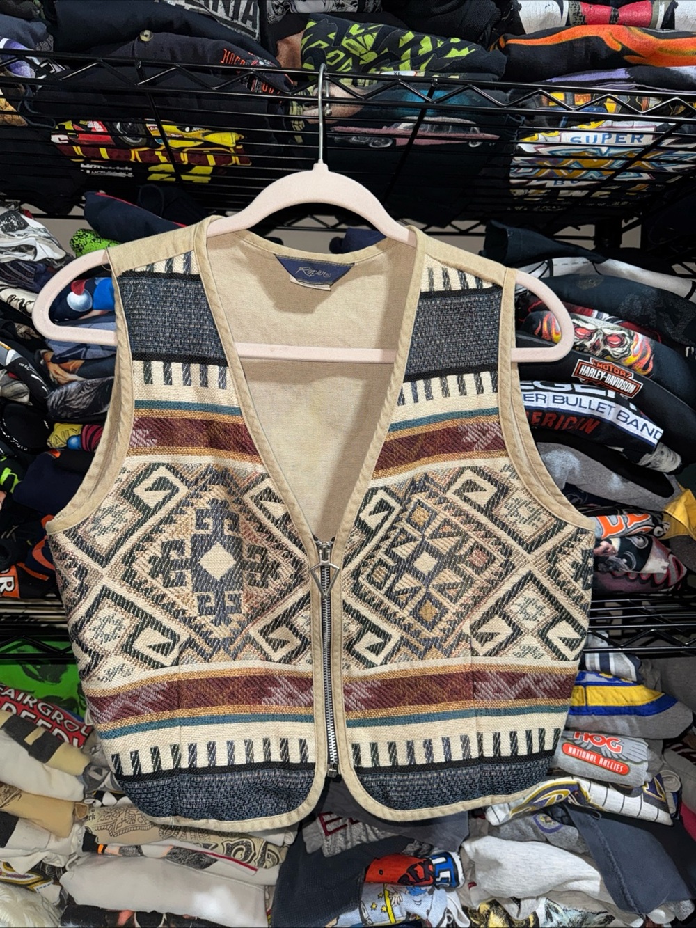 Vintage 70-80s Women’s Roper Western Aztec Pattern Zip Up Vest Size Small